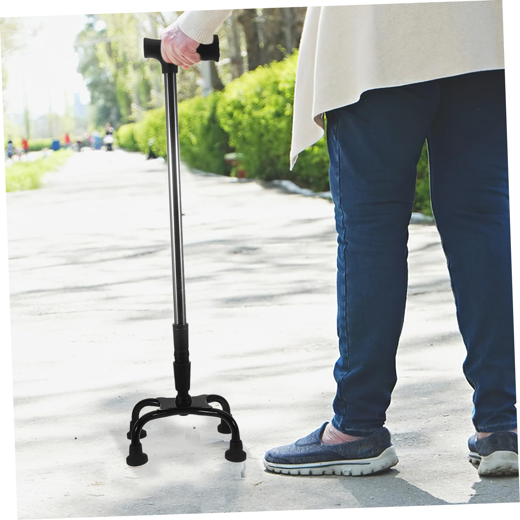 Beaupretty Bastone Passeggio Base Punte in Acciaio Inossidabile Regolabile Per Anziani Supporto Stabile e Impugnatura Antiscivolo