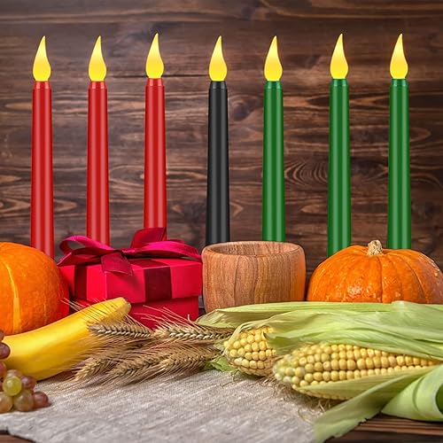 Miniatura 3 de Spiareal 7 velas LED Kwanzaa Mishumaa Saba verde, rojo y negro, corona de candelabro Kwanzaa, elegantes velas metálicas de Adviento de Navidad para
