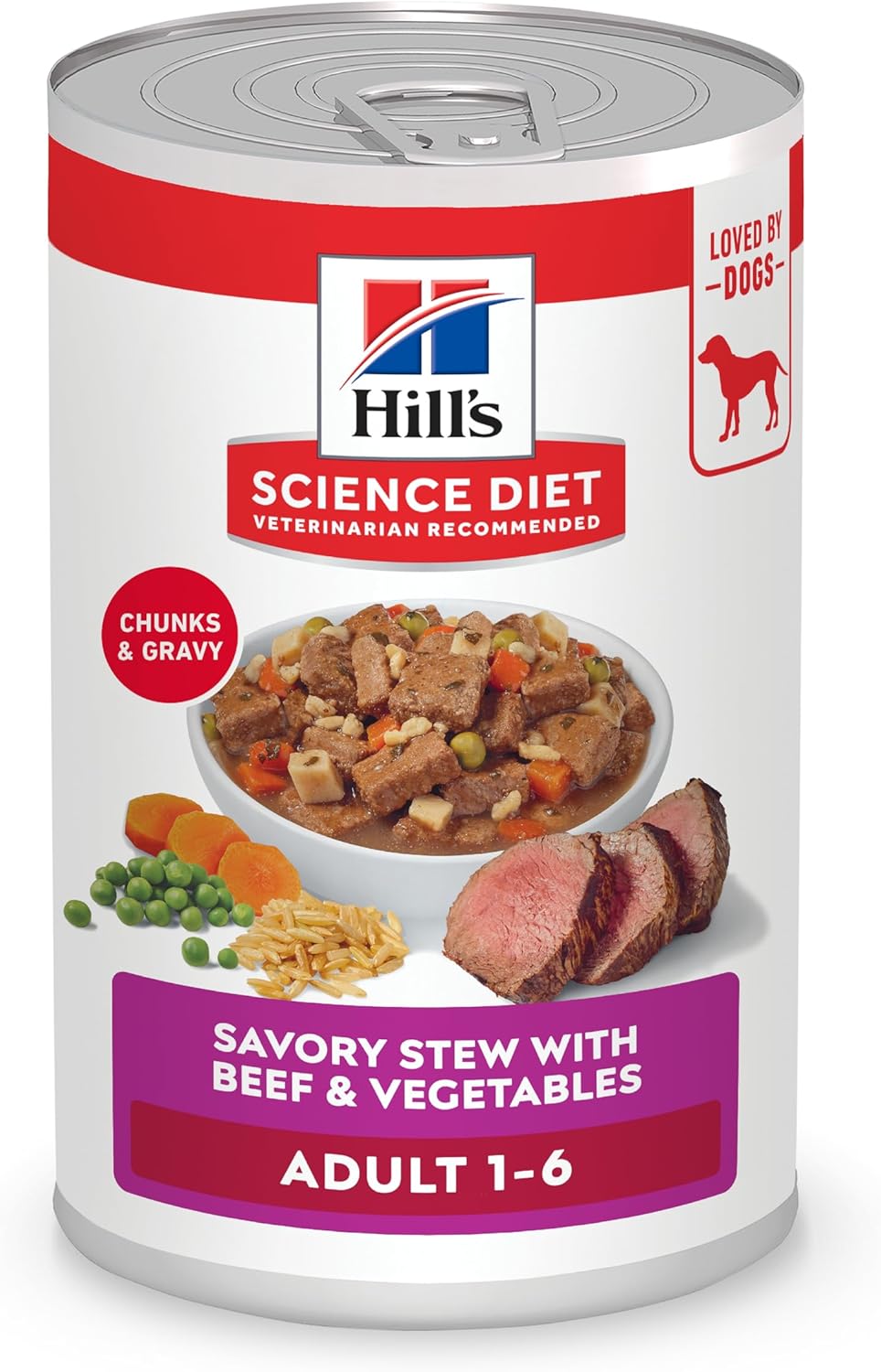 Hill's Science Diet Adult 1-6 Wet Dog Food, Beef & Vegetables, 12.8 oz. Cans, 12-Pack