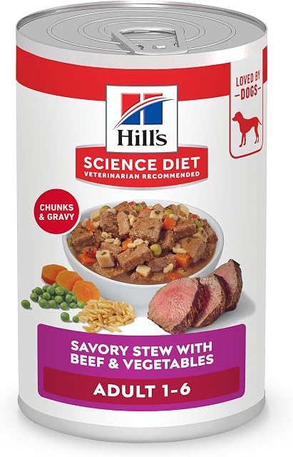Hill's Science Diet Adult 1-6 Wet Dog Food, Beef & Vegetables, 12.8 oz. Cans, 12-Pack | #1 Veterinarian Recommended, Beef & Vegetables, 12.8 oz. Cans, 12-Pack