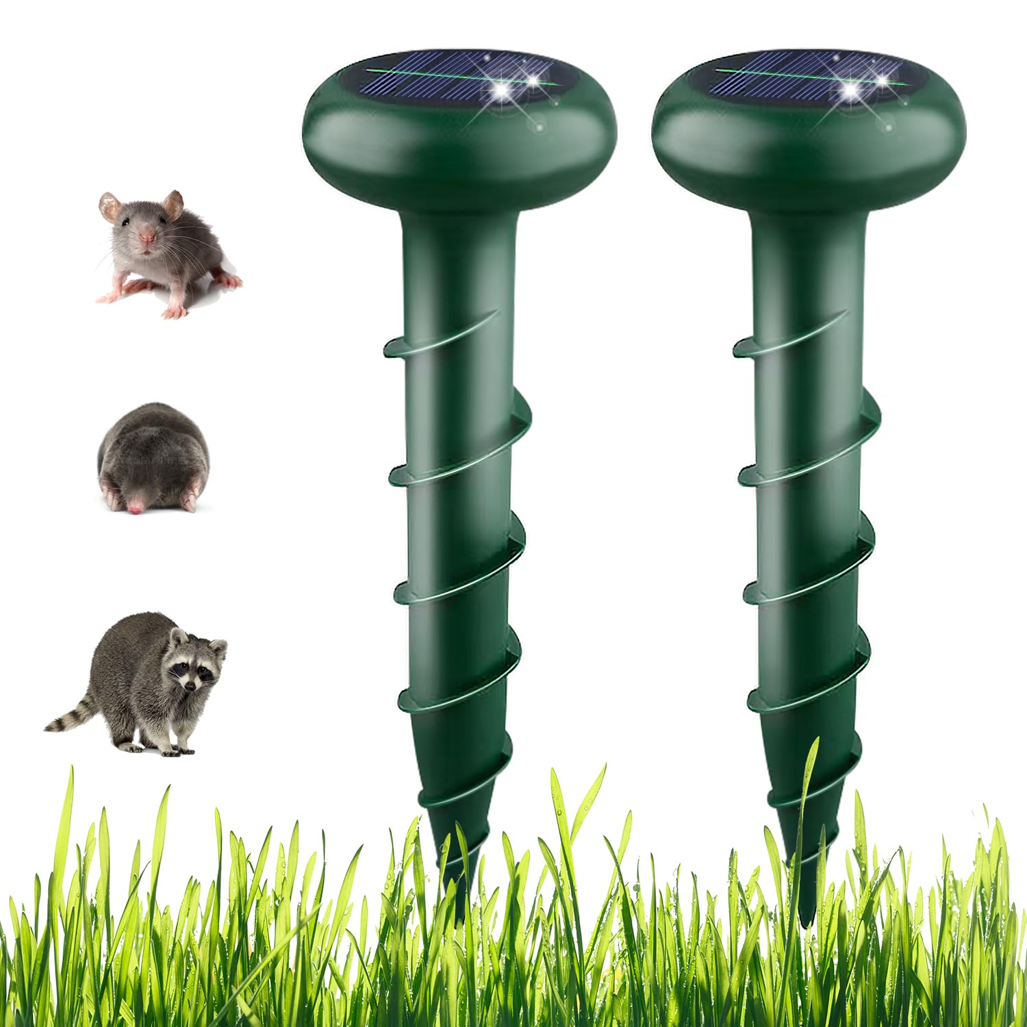 Atewada 2-pack Solar Mole Repellent,Ultrasonic Cat Repeller- Effective against moles and foxes, Repels pests and lizards