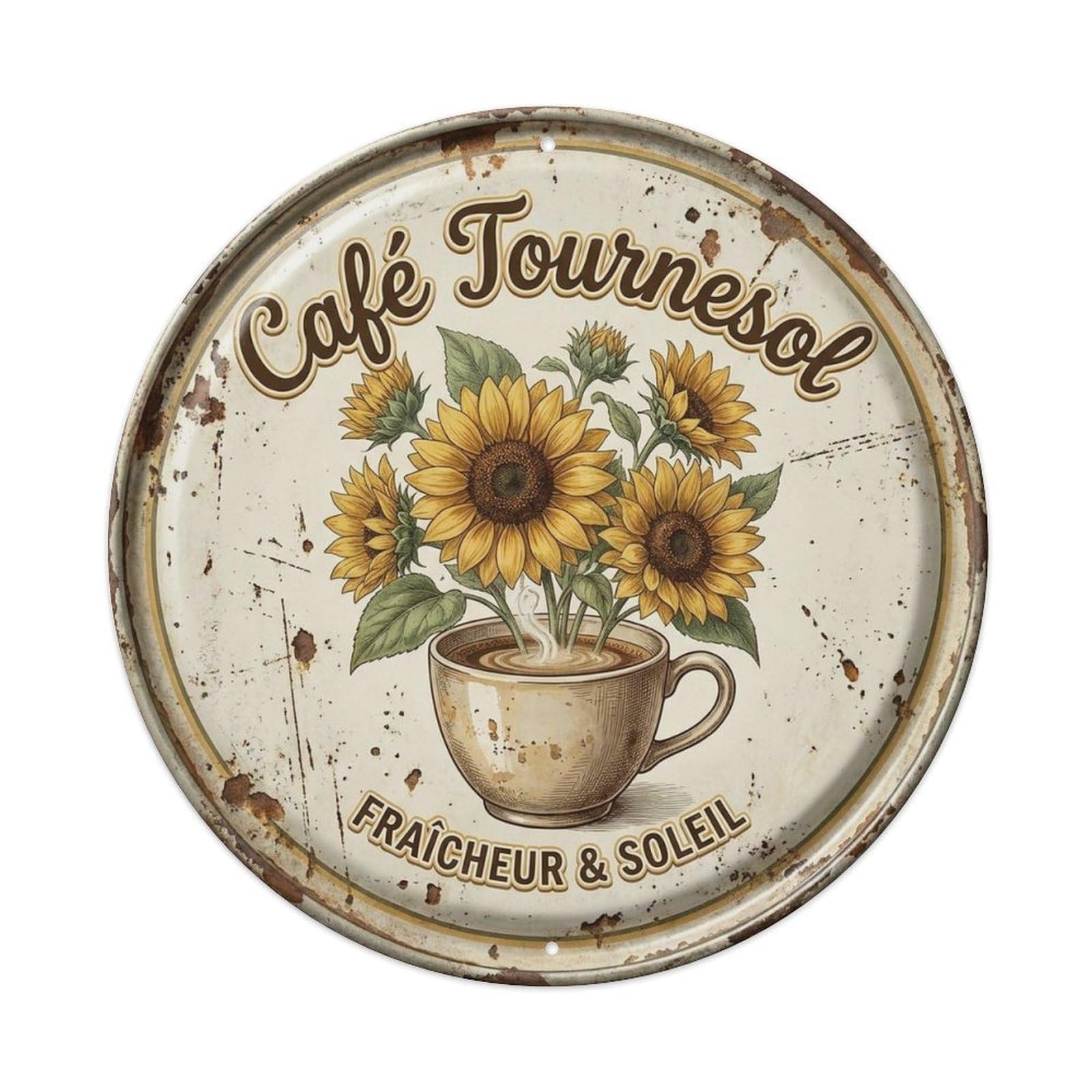 Sunflower Espresso Bright Cafe Beans Bistro Coffeehouse Metal Tin Sign Plaque Wall Decor for Cafe, Man Cave, Club Bar, Office, Home Garden Round Metal Poster 8x8Inch