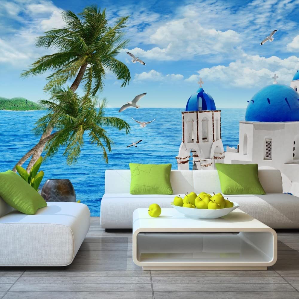 Tapeta Zamek Morze Ściana 3D Fototapety Fototapety 3D Tapety Niestandardowy Gigantyczny Plakat Ścienny 3D Do Salonu lub Sypialni 200 cm × 140 cm (szer. x wys.)