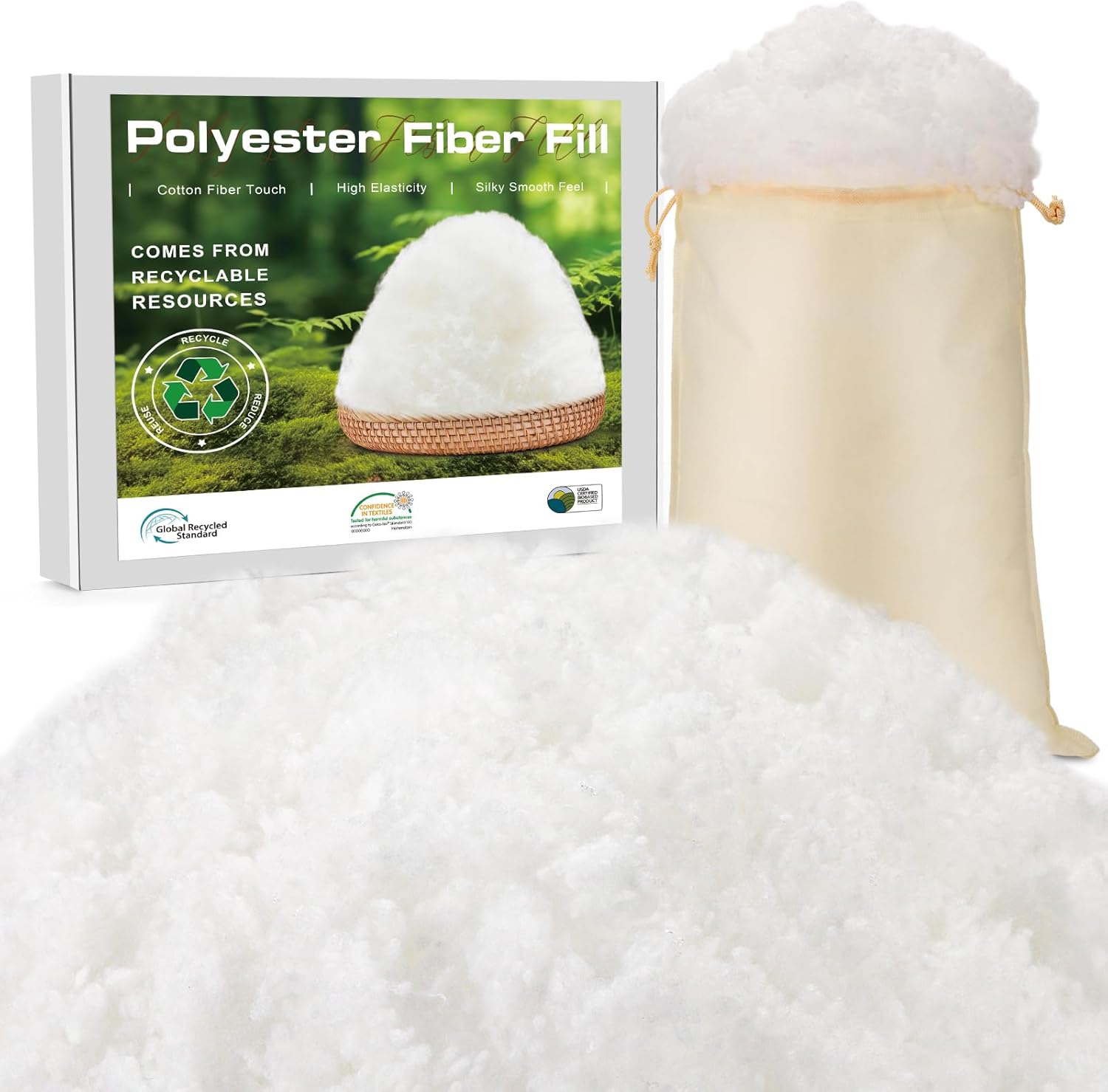 Polyfill Stuffing 4.4LB/2000G, Christmas Decorations Indoor, Artificial Snow White Clouds Cotton for Decoration, Fluffy Snow Blankets for Winter Mantle Village, Nativity