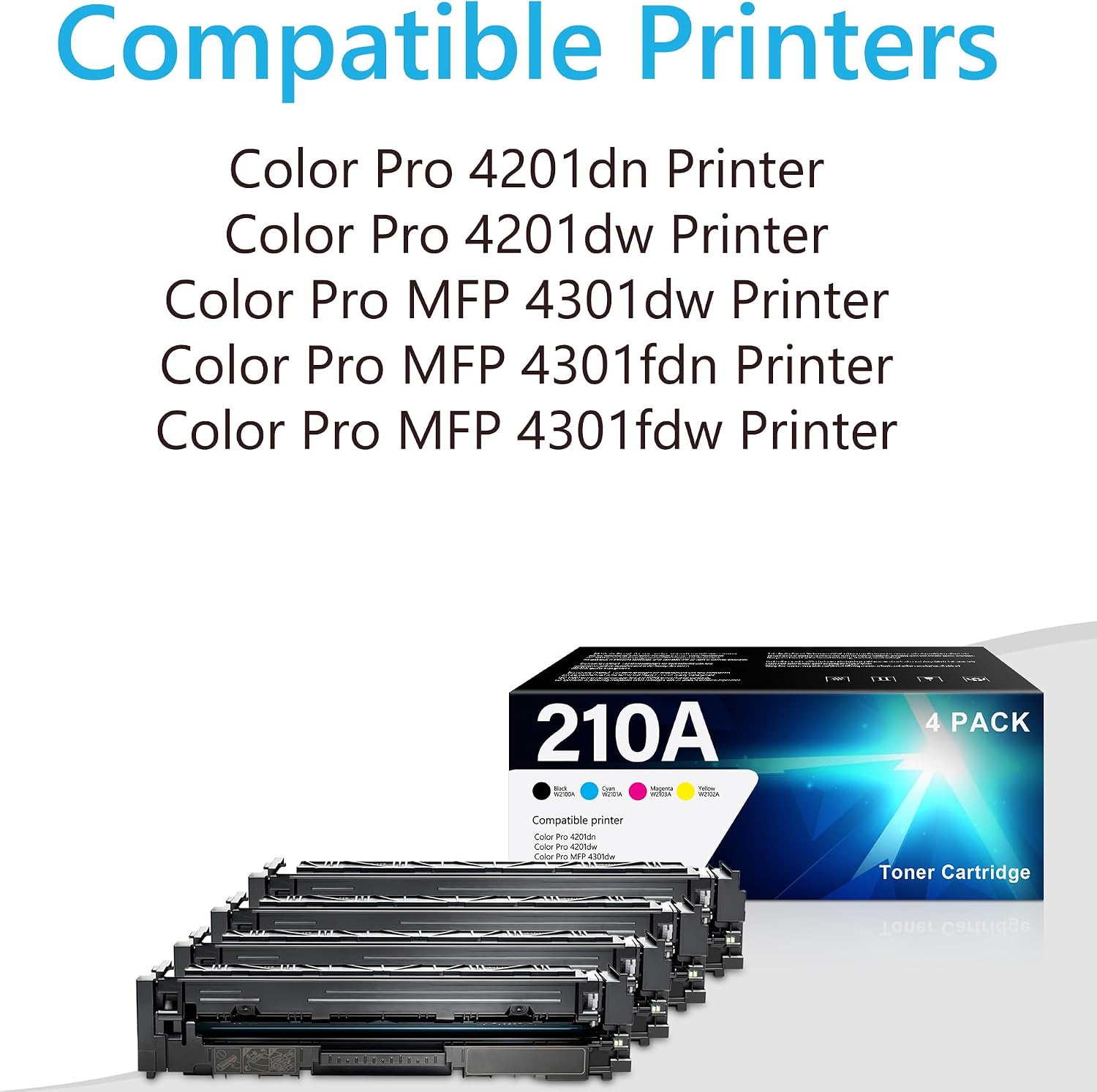 210A Toner Cartridge High Yield (with Chip) Replacement for HP 210A Use with Color Pro 4201dn 4201dw MFP 4301dw 4301fdw 4301fdn Printer(4-Pack)