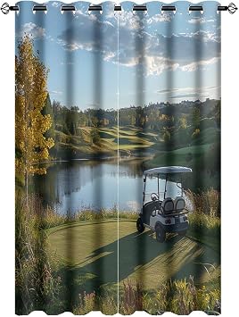 Modern Golf Sports Grommet Blackout Curtains for Bedroom, Nature Grass Lawn Jungle Thermal Insulated Curtains Room Darkening Window Drapes, 21W x 63L, 2 Panels