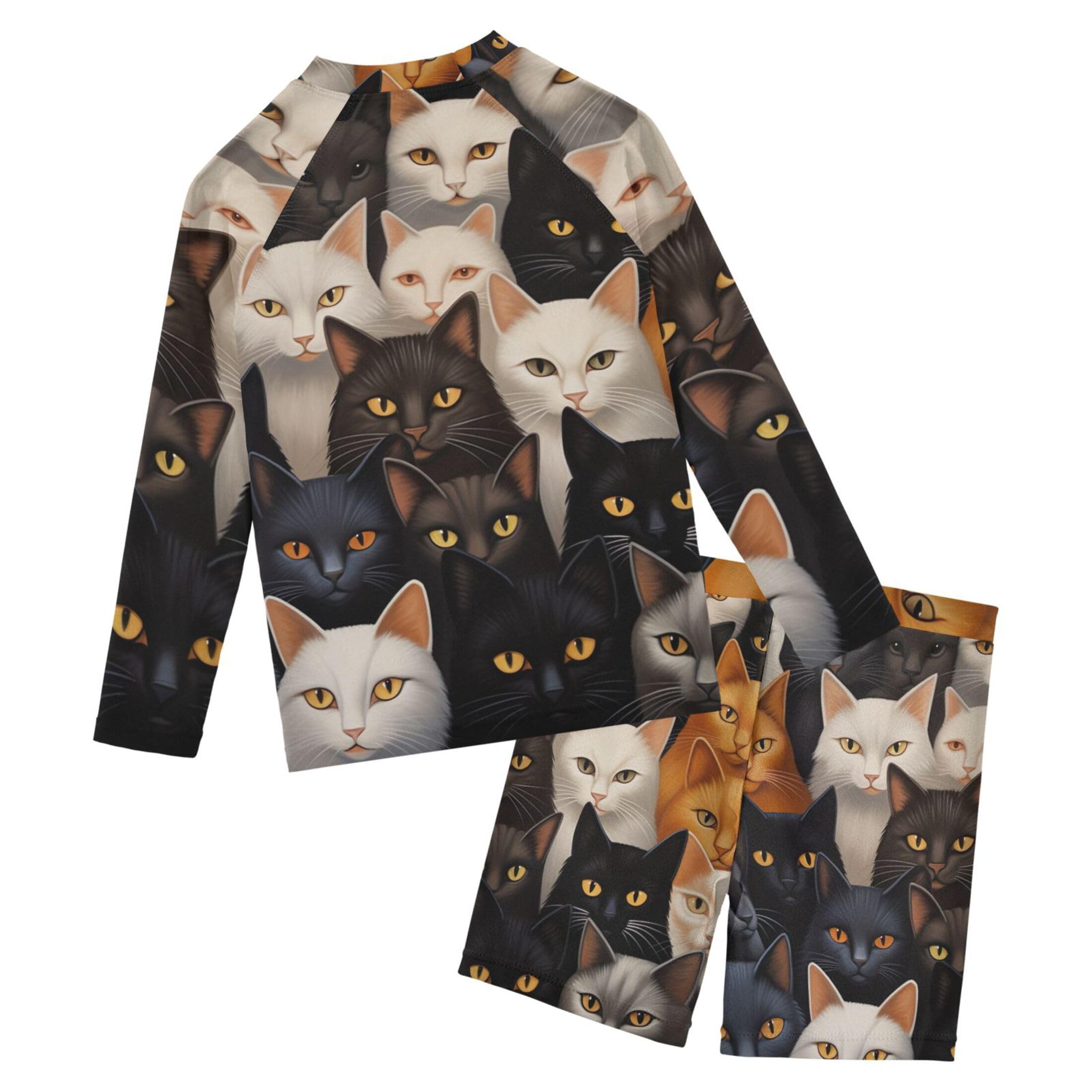 Cat Animal Cute Toddlers and Baby Boys' Swimsuit Trunk and Rashguard Set B0402831