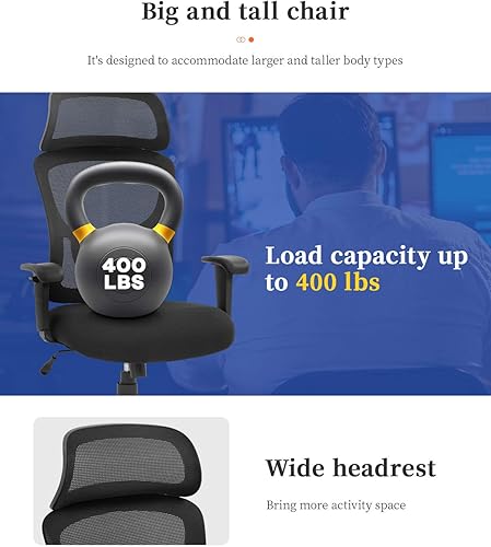 Miniatura 6 de Silla de oficina ejecutiva grande y alta, resistente, 400 libras, silla de escritorio para computadora, ergonómica, respaldo alto, silla de malla