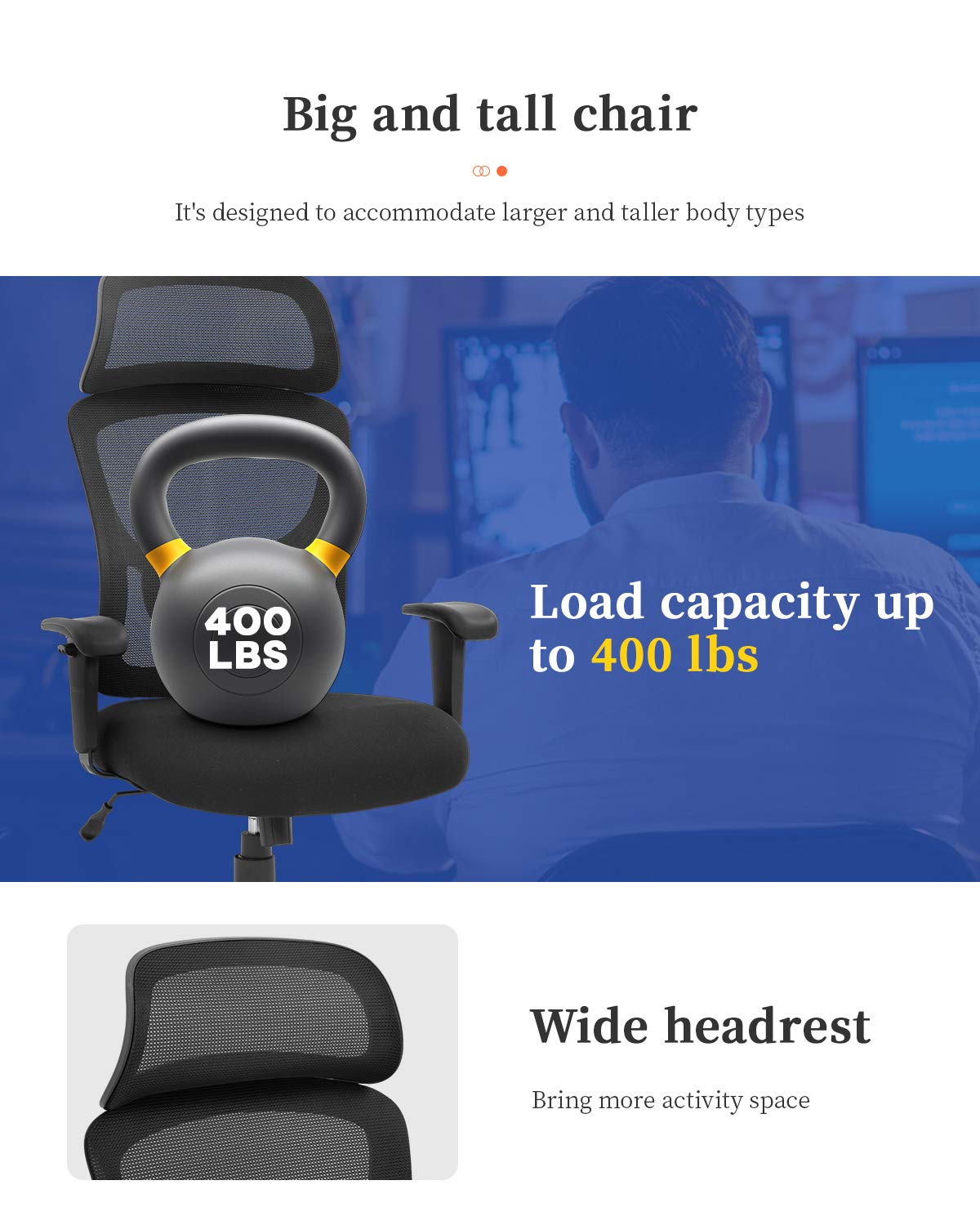 400lb Capacity Desk Chair Big & Tall Office Chair - 400lb Capacity ...