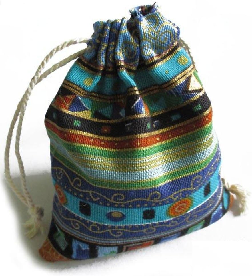 10 Pieces of Egyptian Style Coin / Jewelry / Gift / Party / Goodie / Candy / Accessories Drawstring Pouch / Bag - Small Size 4X4.5 Inches (Blue)
