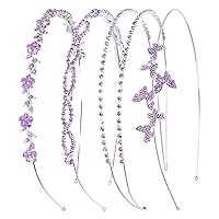 Vista 12 de Wecoe Paquete de 4 diademas de diamantes de imitación para mujeres y niñas, diadema de flores para boda, despedida de soltera, fiesta, baile