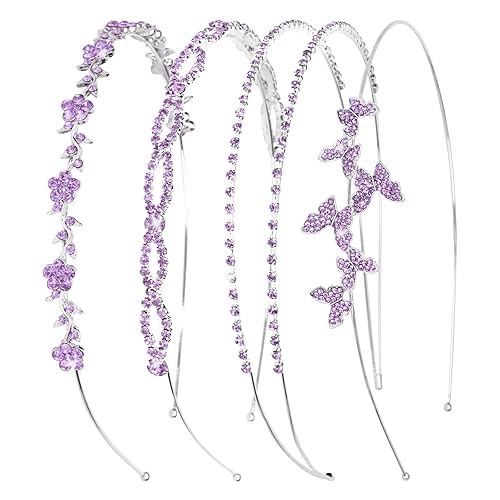 Miniatura 12 de Wecoe Paquete de 4 diademas de diamantes de imitación para mujeres y niñas, diadema de flores para boda, despedida de soltera, fiesta, baile