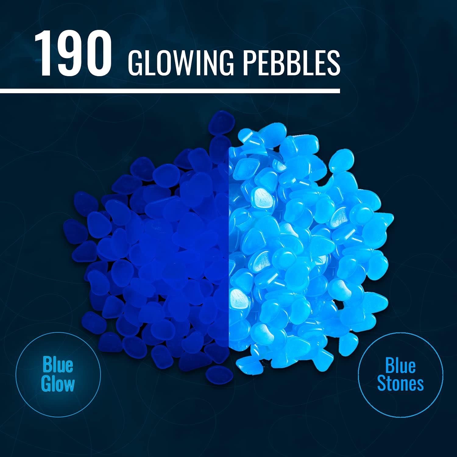 Graham Products Glow in the Dark Rocks - 1in, Blue, 190-Piece - Garden Stones & Landscaping Pebbles for Outdoor Decor & Aquarium Gravel