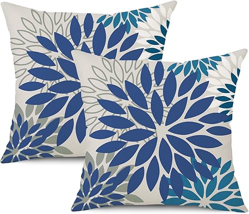 wyooxoo Juego de 2 fundas de almohada decorativas de 18 x 18 pulgadas, color azul oscuro, fundas cuadradas de lino para exteriores, para sofá, sala