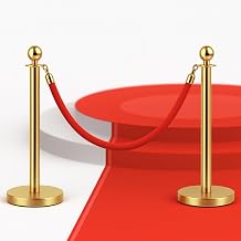Crowd Control Stanchion Set for Party 2PCS Red Carpet Stanchions and 1PCS Red Velvet Rope Barrier 5FT, VIP Ropes and Poles for Party Crowd Queue