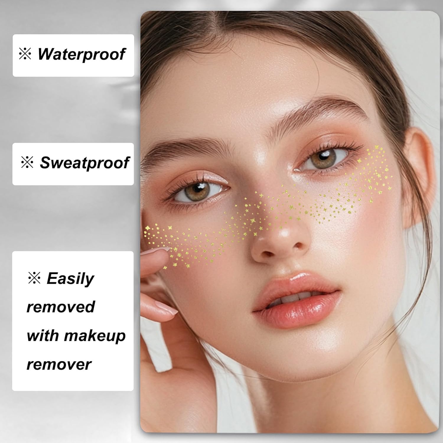 Glitter Freckles Face Tattoo - 6 PCS Gold Makeup Speckles, Glow Up Patches for Face
