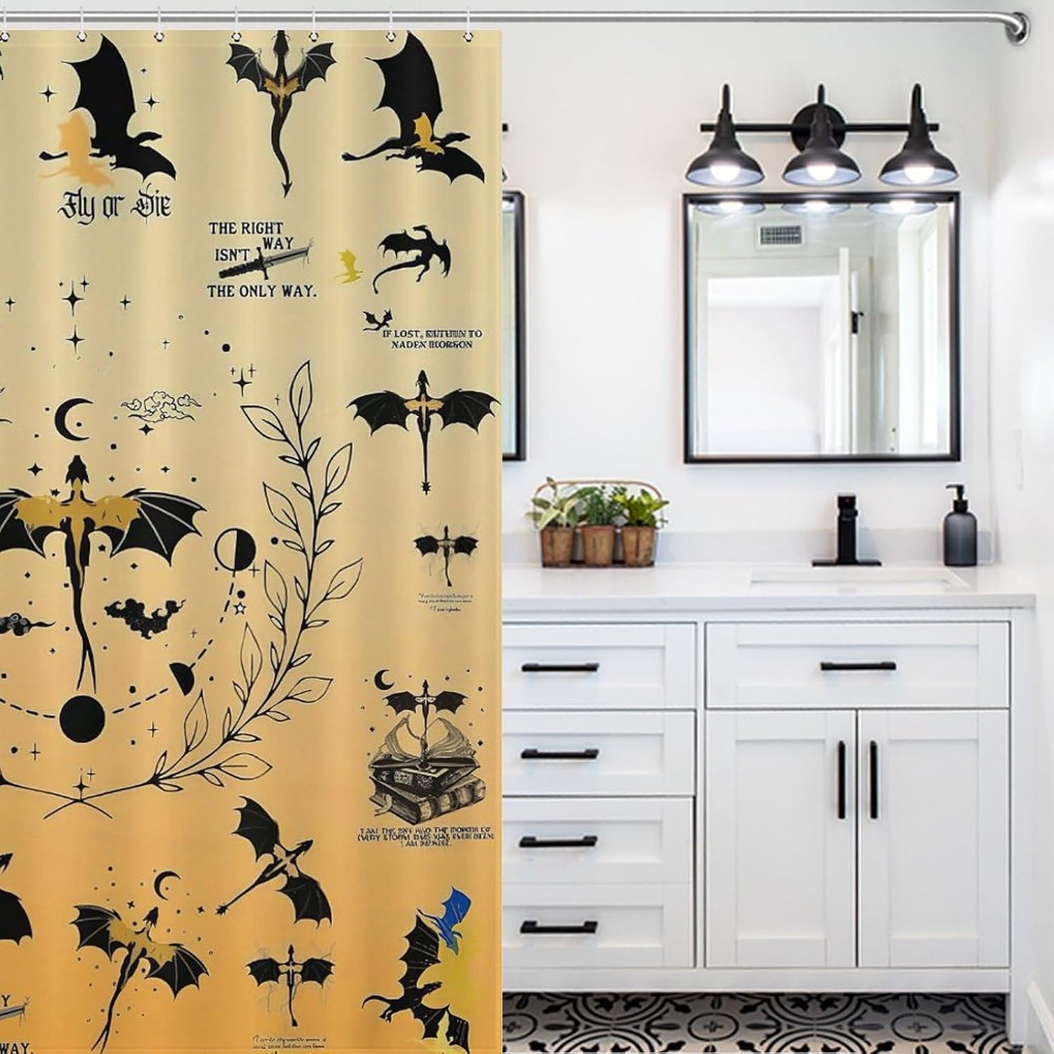 HXZY Fun Fourth Wing Shower Curtains, Fantastic Bookish Aesthetic Shower Curtain, 70 x 70 inch Waterproof Shower Curtain with Hooked Bathroom Trim (70×70in, style5)