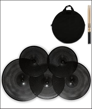 Low Volume Cymbal Pack, Quiet Cymbal Set 14/16/18/20 5 Pcs, Black | FREE Cymbal Bag included