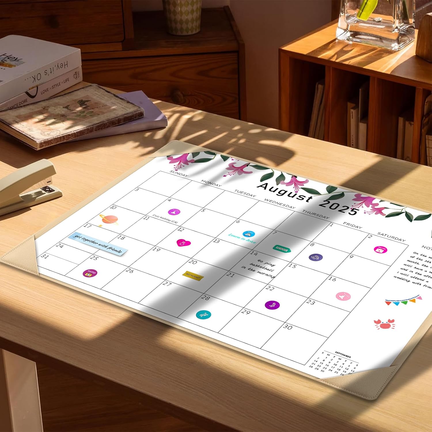 Gannyfer Large Desk Calendar 2025-2026 with Desktop Mat - 18 Month Table Calendar, 22" x 17" Desktop Pad Calendar for Planning and Organizing In Your Family, School or Office - Small Fresh Florals (6 Stickers Included) (Brown) Brown - 22" X 17" (Jul.2025 - Dec.2026) image 6 of 8 B0DBDGXQLB