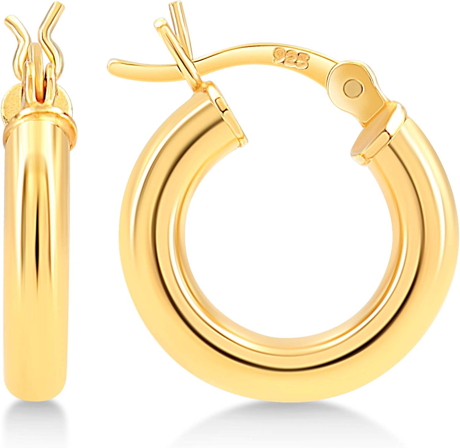 KEZEF 925 Sterling Silver Hoop Earrings For Women High Polished Silver Hoop Earrings Hypoallergenic | Lightweight Jewelry Earring 14k Gold Plated Hoops