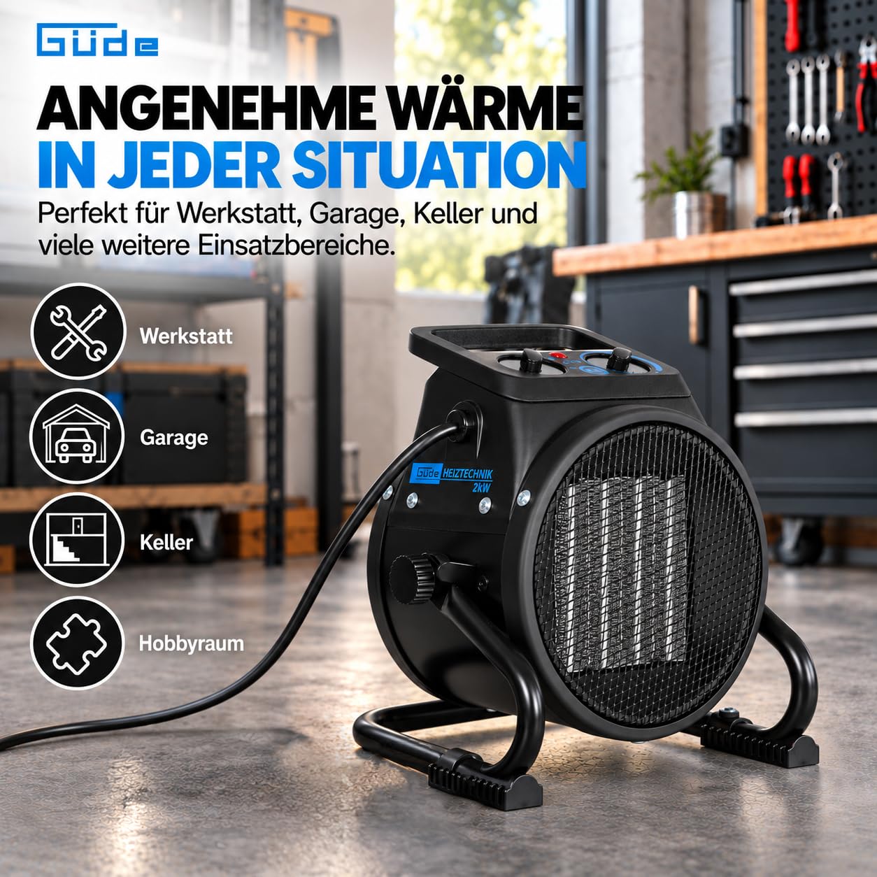 Güde Elektroheizer GEH 2000 P 2er - 230 Volt, 2 Heizstufen 1 kW / 2 kW