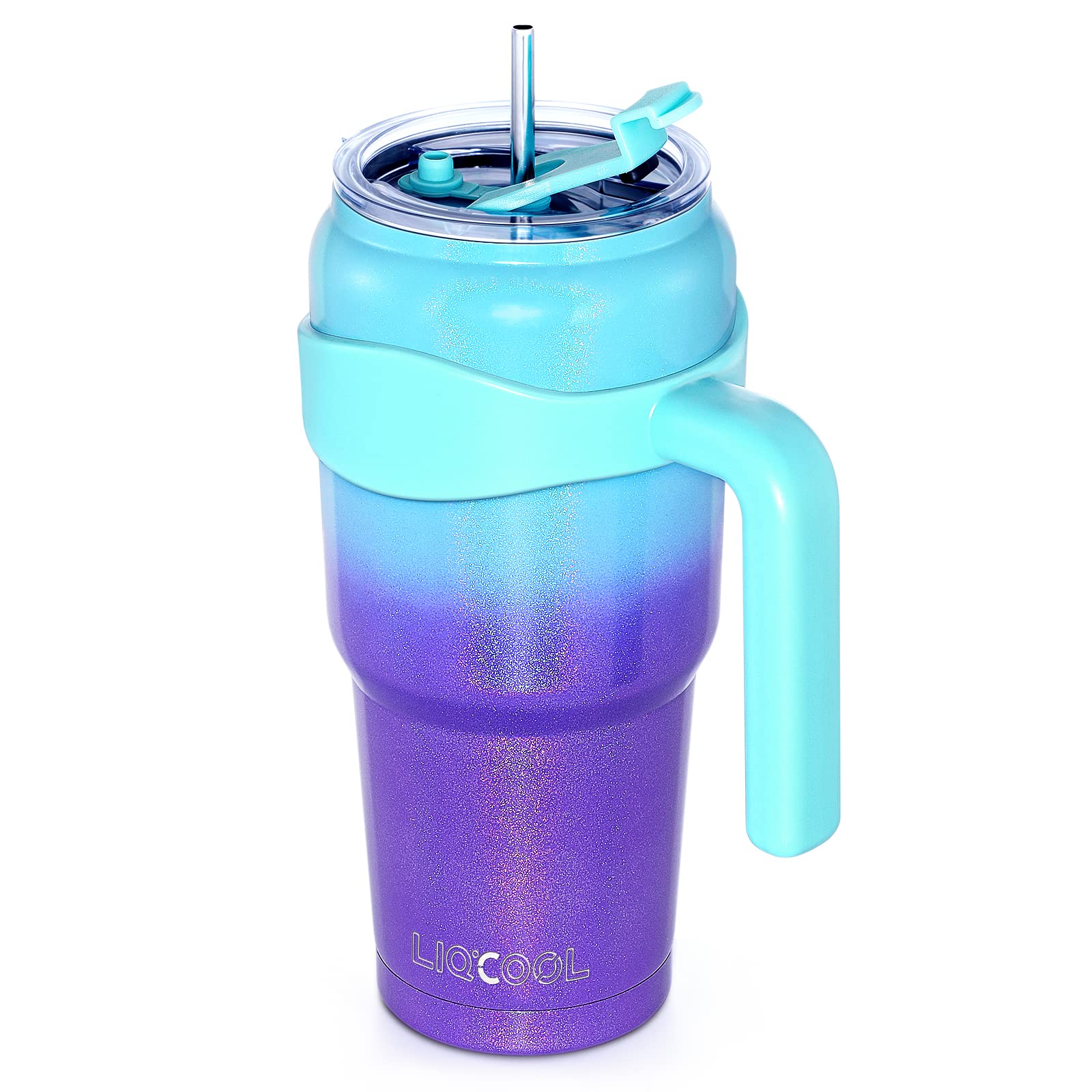 40 Oz Tumbler with Handle and Straw Lid, Stainless Steel Insulated Tumbler with Handle, Iced Coffee or Tea Tumbler Travel Mug, Tumbler for Women Men, Keeps Cold for 36H or Hot for 14H(Rainbow)