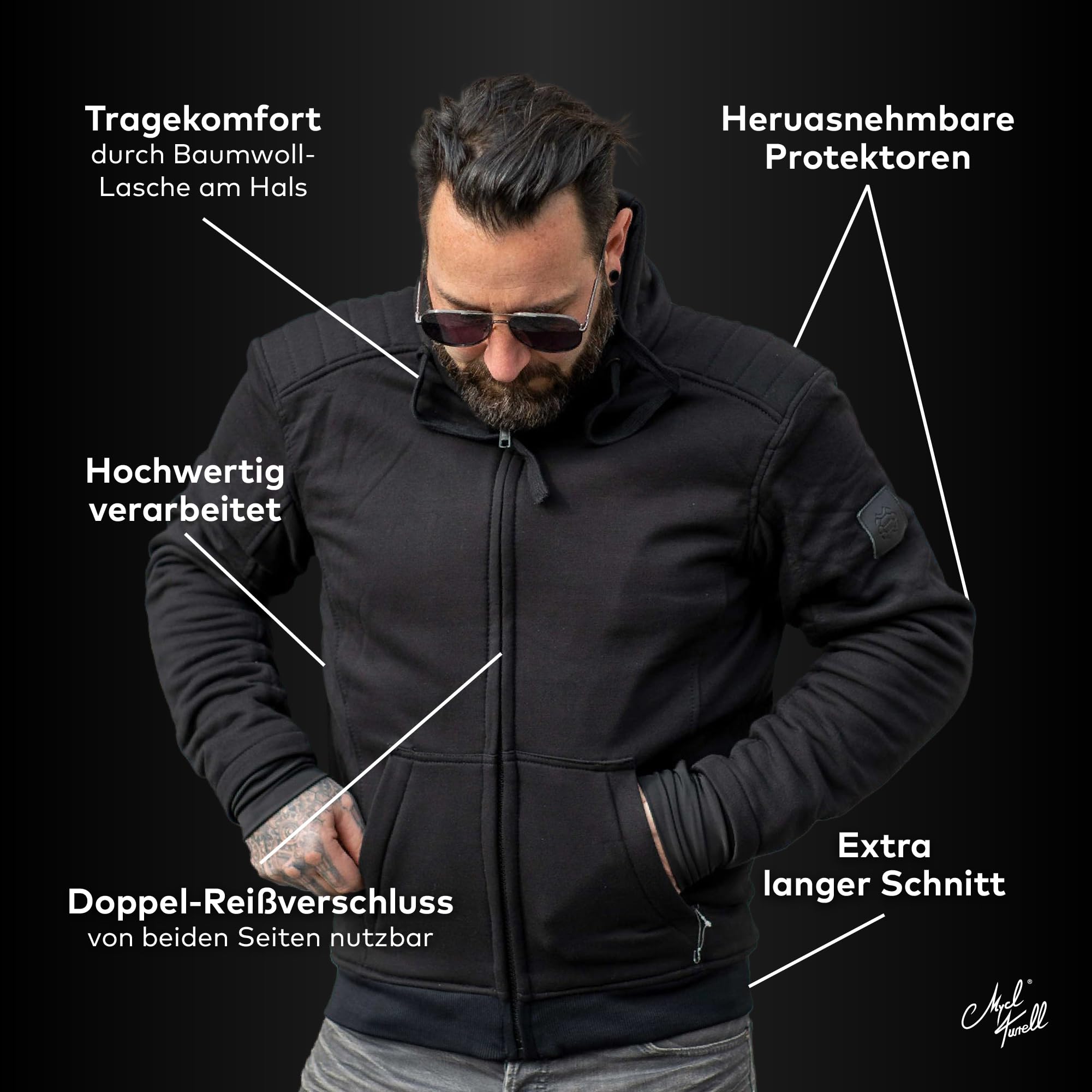 Motorrad-Hoodie Zipper - Motorradjacke Herren - CE Protektoren, DuPont™ Kevlar® Verstärkung, YKK-Zip, Motorrad Jacke Männer - Motorrad Hoodie - Biker Hoodie - Stylisch & Sicher