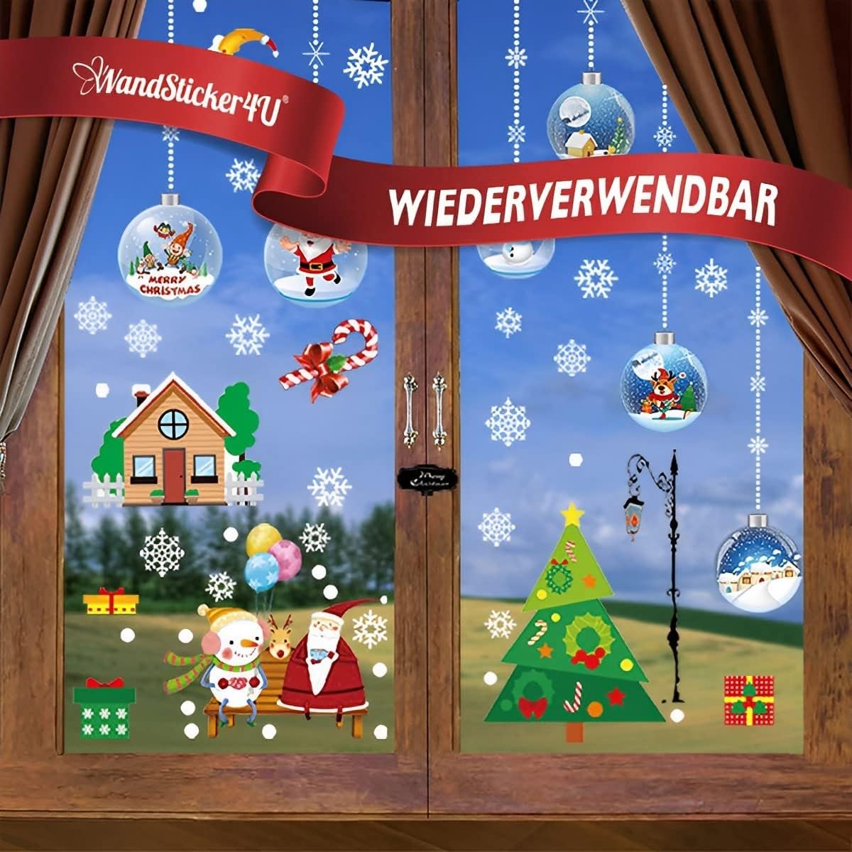 Amazon.de WandSticker4U® wiederverwendbar Fensterbilder Weihnachten Kinder WEIHNACHTSMANN