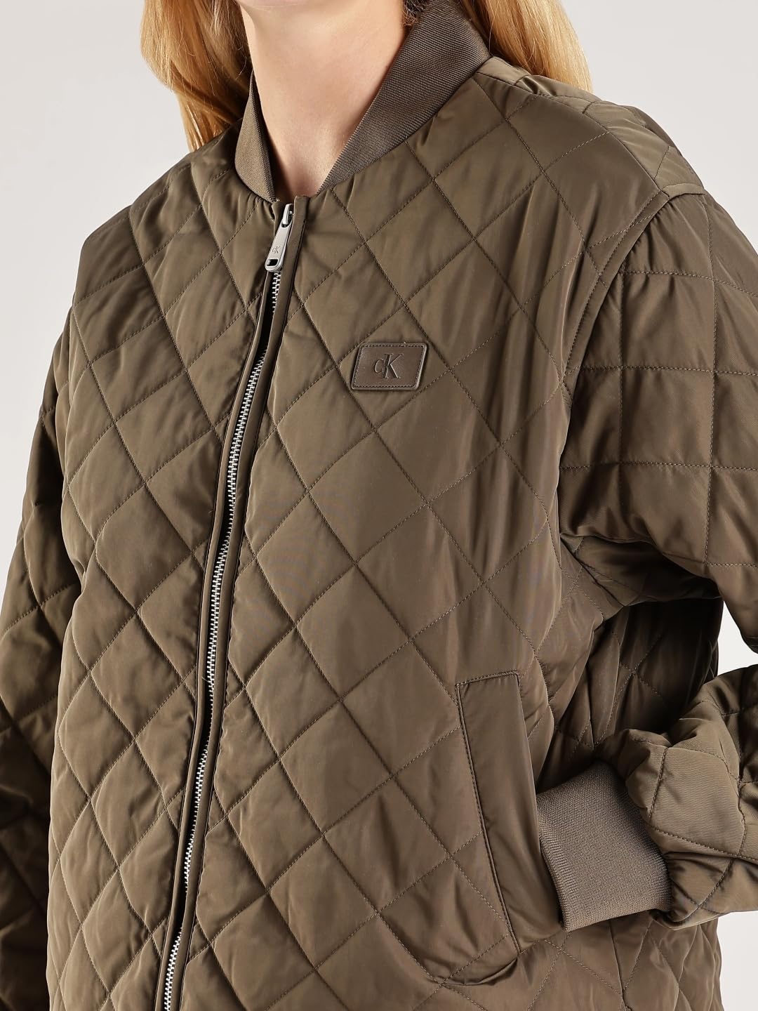 Calvin Klein Damen Bomberjacke Quilted Jacket Dünn, Grün (Tarmac), S – Ansicht 5