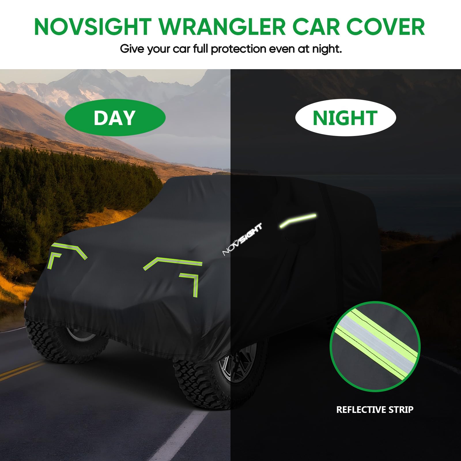 NOVSIGHT Car Cover for Jeep Wrangler 4 Door - Waterproof All Weather Outdoor Cover 2007 2025 JKU JL — view 7