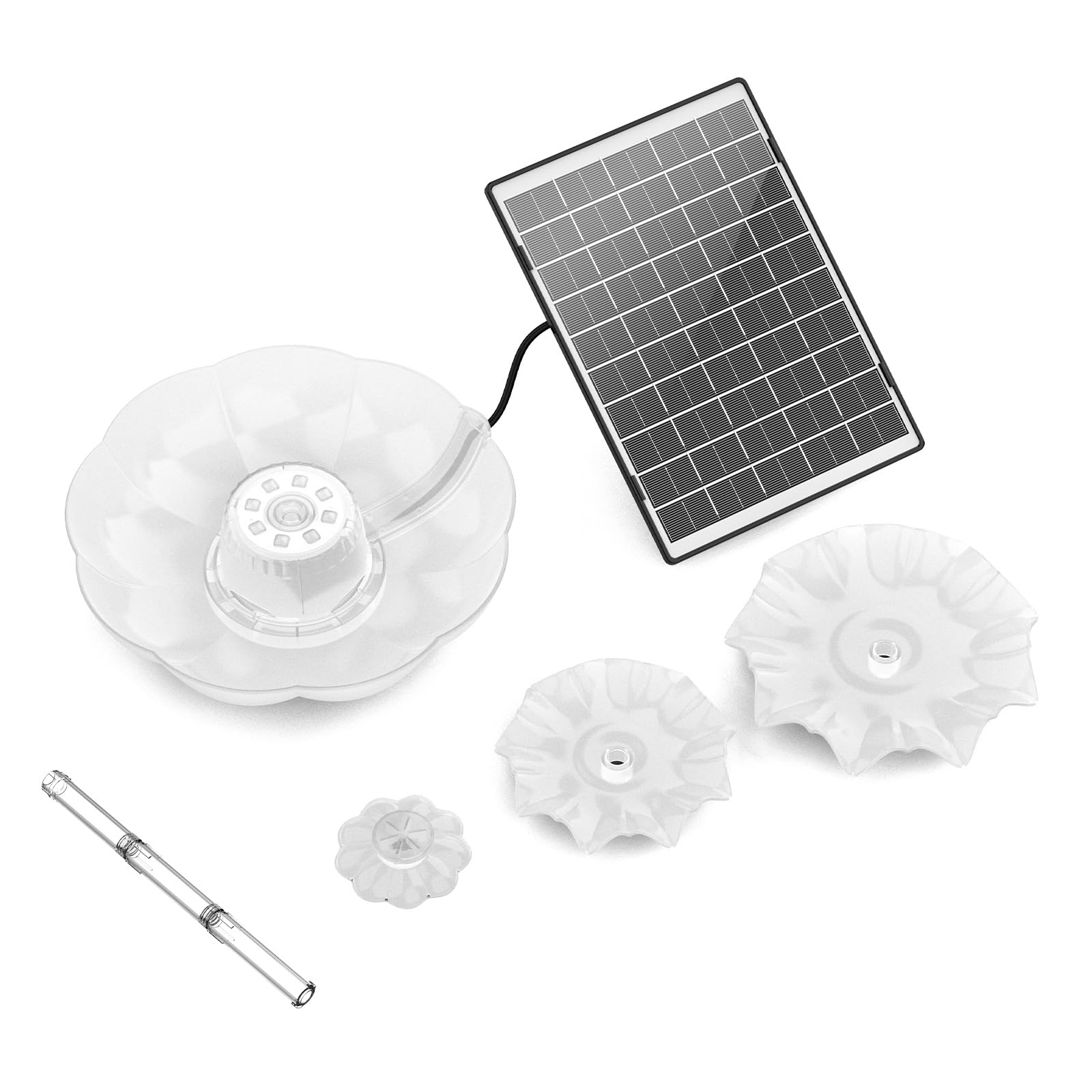 AISITIN Fuente Solar LED 6.5W con Batería, Baño para Pájaros | Batería 1800mAh Comedero 3 Niveles Desmontable Para Jardín Estanque Blanco