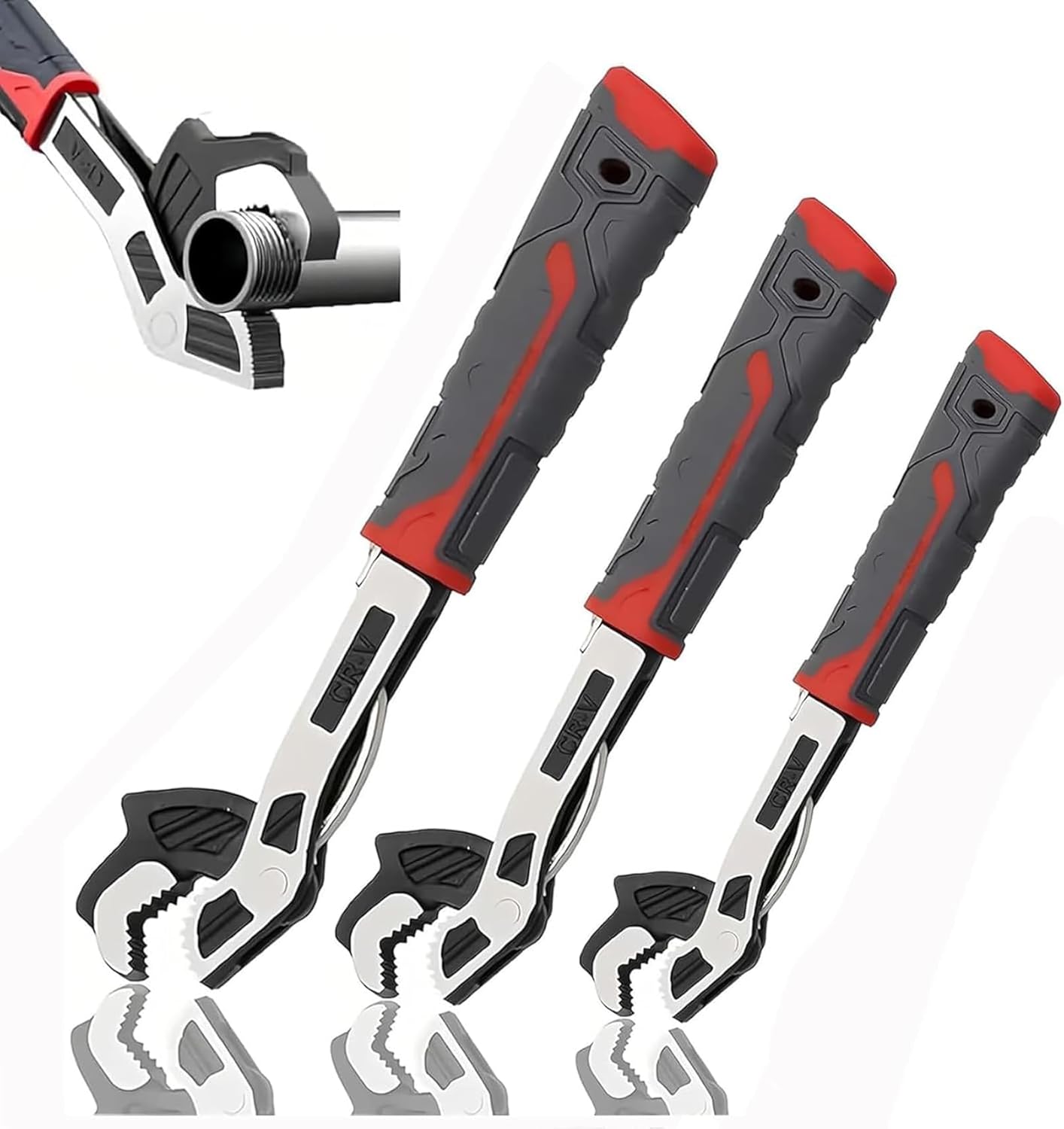 Self Adjusting Pipe Wrench, 8” 10” 12" Pipe Wrench Set, Plumbers Wrench with Self Tightening Function for 3/8” to 1-11/16" (9-43mm) Pipe Fittings, Standard Nuts and Irregular Nut