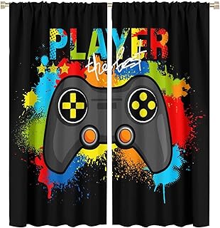 LIZIMI Gamepad Curtains Game Blackout Window Curtain,Colorful Video Gamer Gamepad for for Kids Boys Girls Nursery Bedroom Games Room Window Drapes,2 Panel W63 xL72