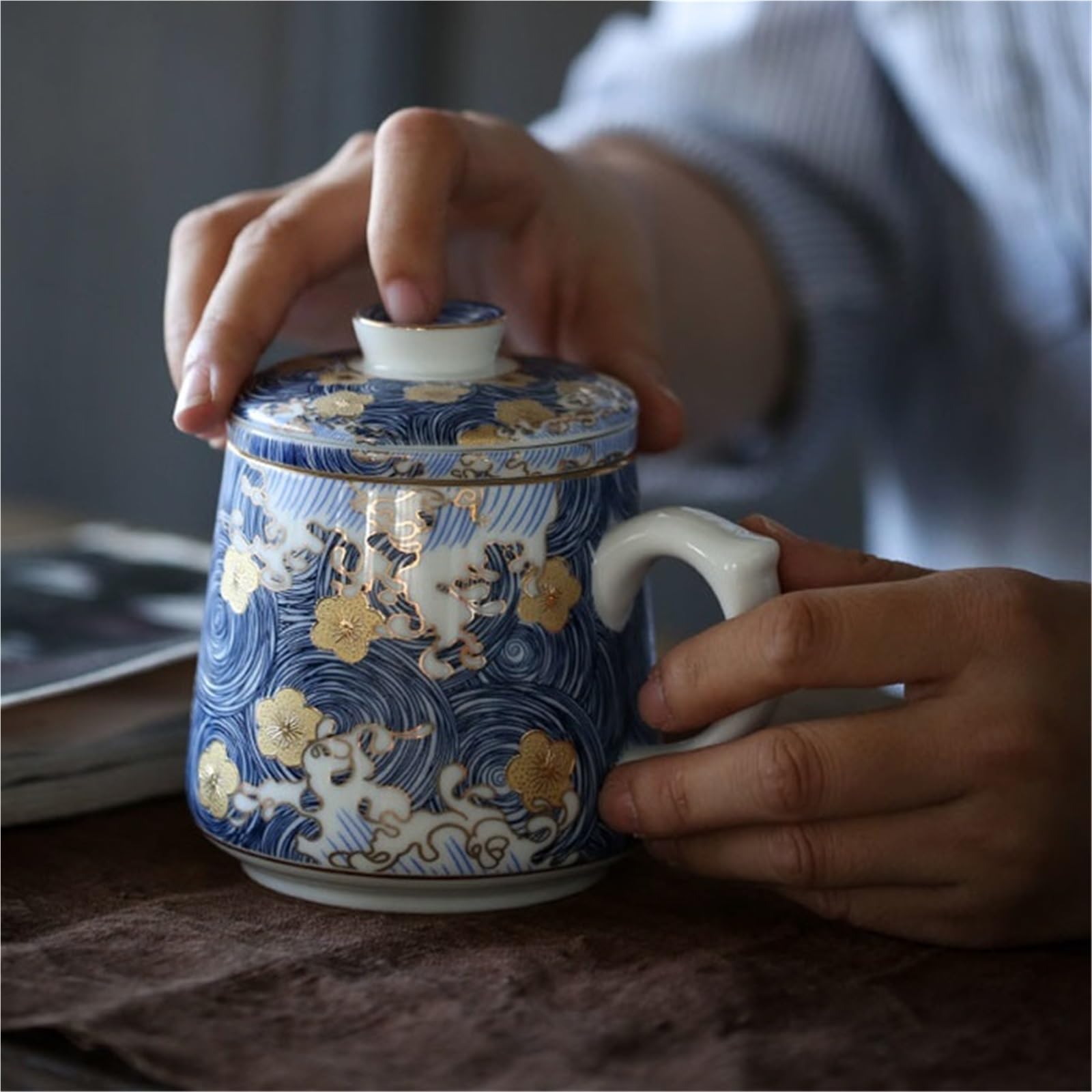 Tasse en céramique couleur émaillée ciel étoilé avec couvercle ceinture filtre tasse à thé grande capacité tasse de bureau trois pièces d'affaires