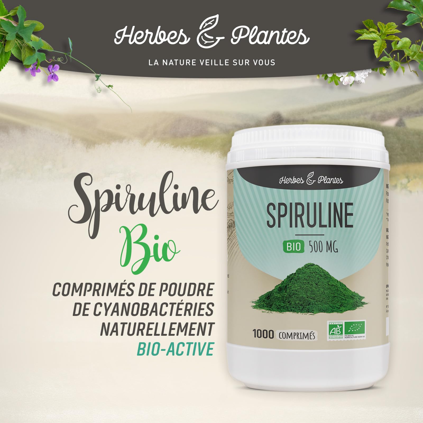 Herbes Et Plantes Spiruline Bio 1000 Comprimés 500 mg