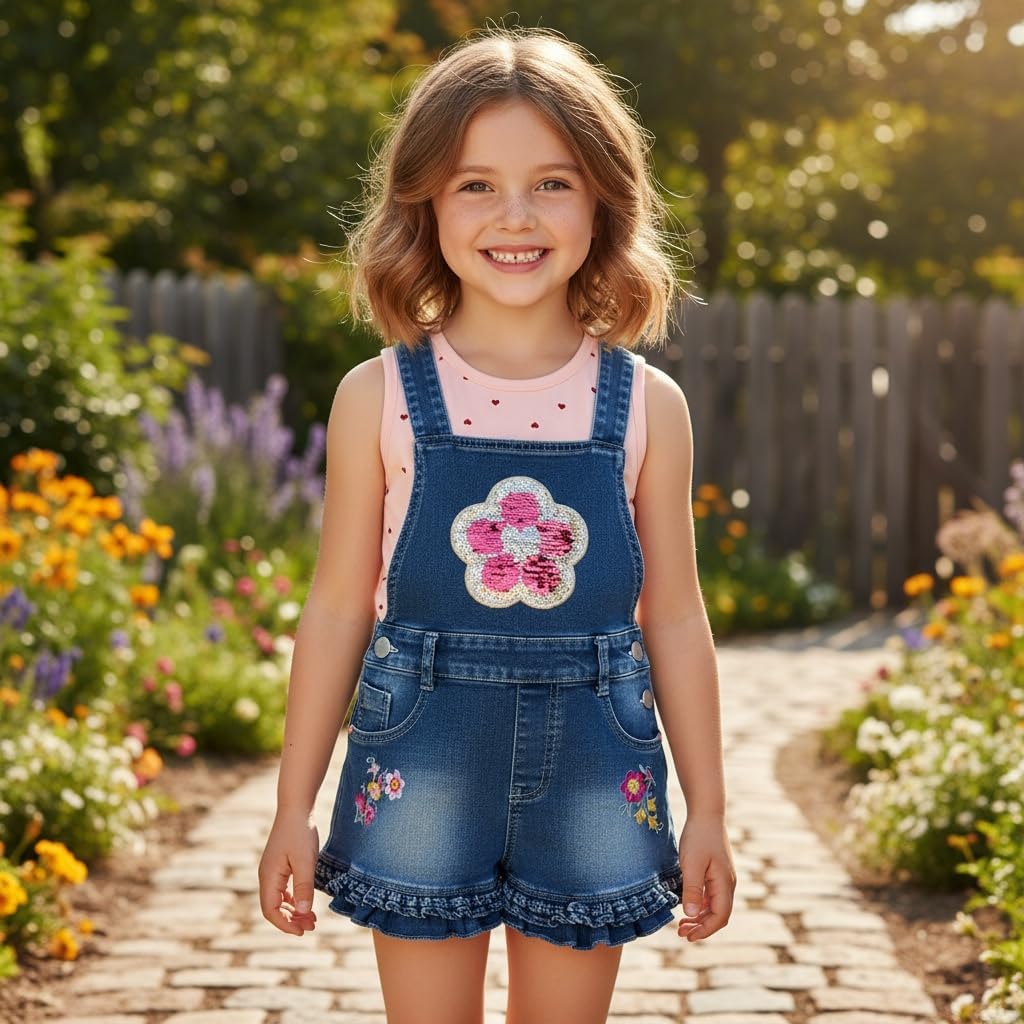 Peacolate Summer Little&Big Girls 2pcs Clothing Sets Sleeveless T-Shirt and Denim Suspenders Shorts