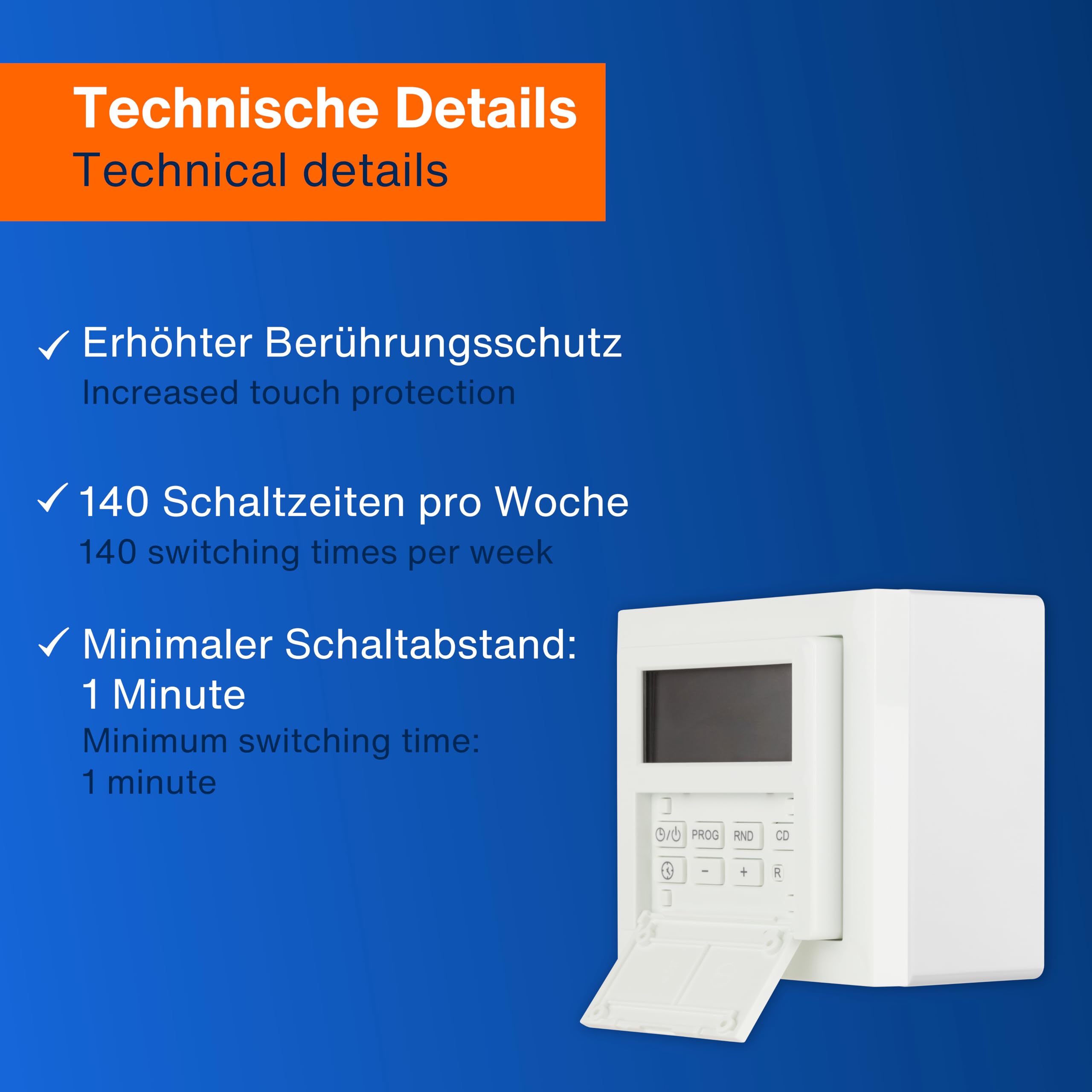 REV Zeitschaltuhr digital - Unterputz Wochenzeitschaltuhr für den Innenbereich mit Aus-/Wechselschalter, weiß