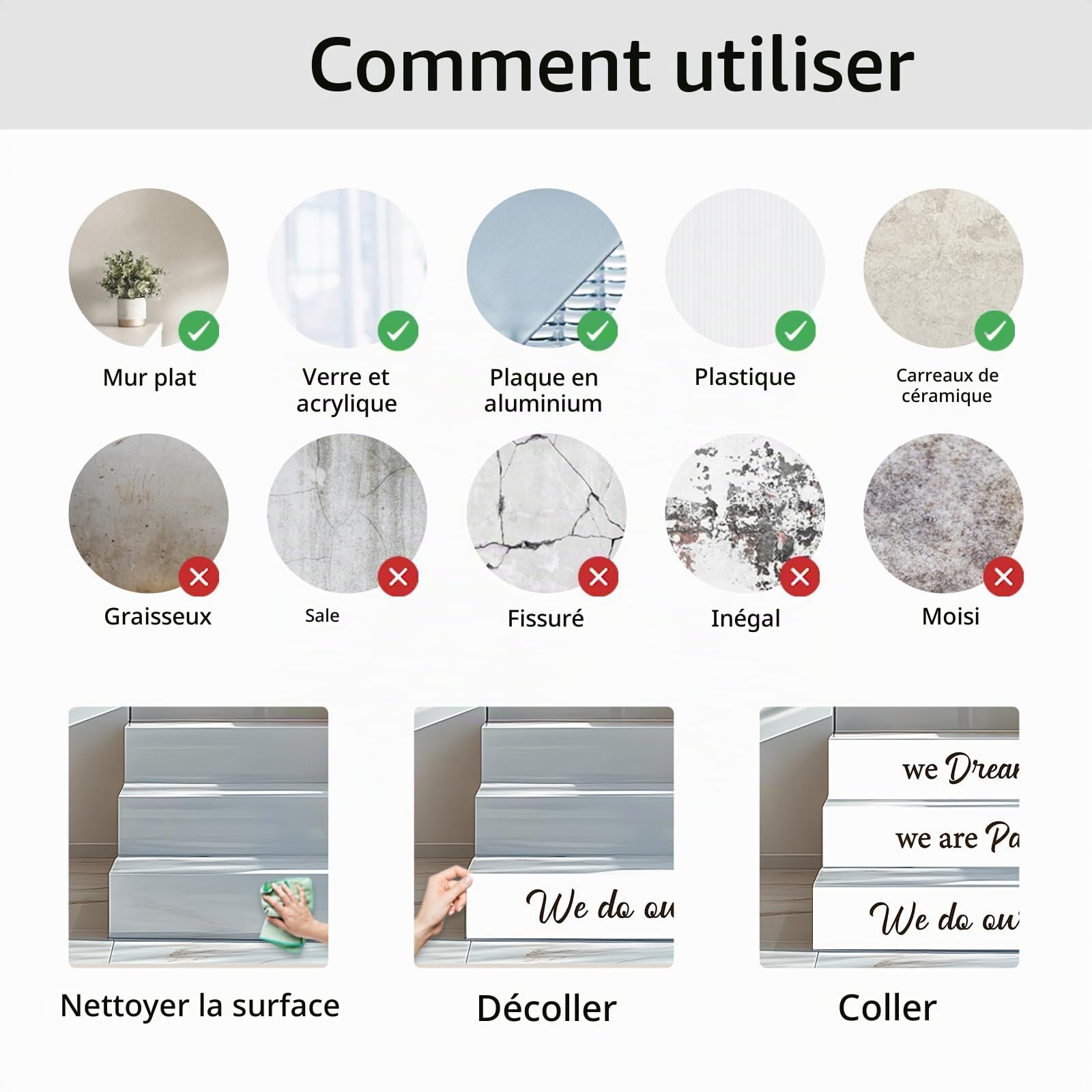 PLIGREAT 15 Bandes Adhésives pour Contremarches D'Escalier avec Texte Familial Stickers Adhésifs pour Escaliers (18x100cm) Vinyle Autocollant Citations Familiales Créatives Décoration Murale