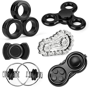 6PCS Fidget Toys Sets Adults & Teen,Metal Fidget Spinner Cool Classroom Desk Toys for Stress & Anxiety Relief,Fidget Blocks Sensory Rings Toy Pack for Autism ADHD Best Gift for Adults&Fami...