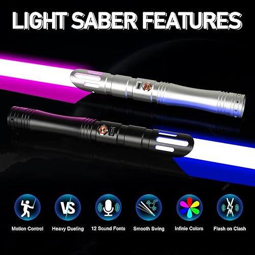Miniatura 4 de ELESKOCO Dueling - Sable de luz suave y resistente, sables de luz de metal con control de movimiento con 12 fuentes de sonido, RGB 16 colores