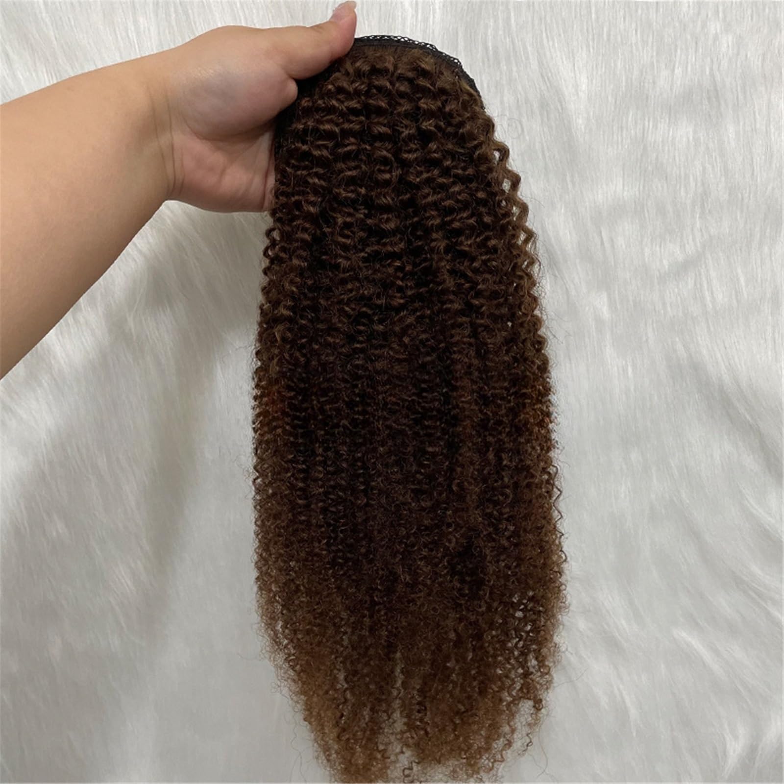 Postiche Extension de queue cheval en cheveux humains, châtain clair, afro, crépus et bouclés, avec cordon serrage, 45 cm Naturel