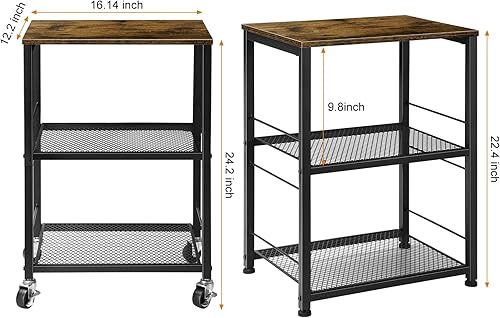 Miniatura 21 de ETELI Mesa auxiliar de 3 niveles, pequeña con ruedas, mesa auxiliar con estantes de almacenamiento, mesita de noche blanca para cocina, dormitorio,