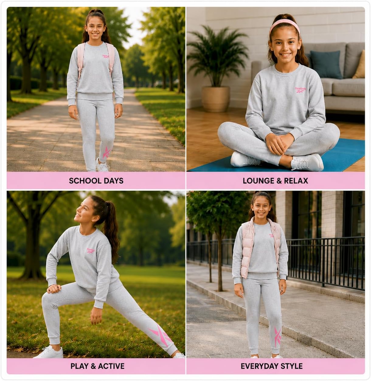 Reebok Girls 2-Piece Fleece Hoodie & Leggings Activewear Set for School
