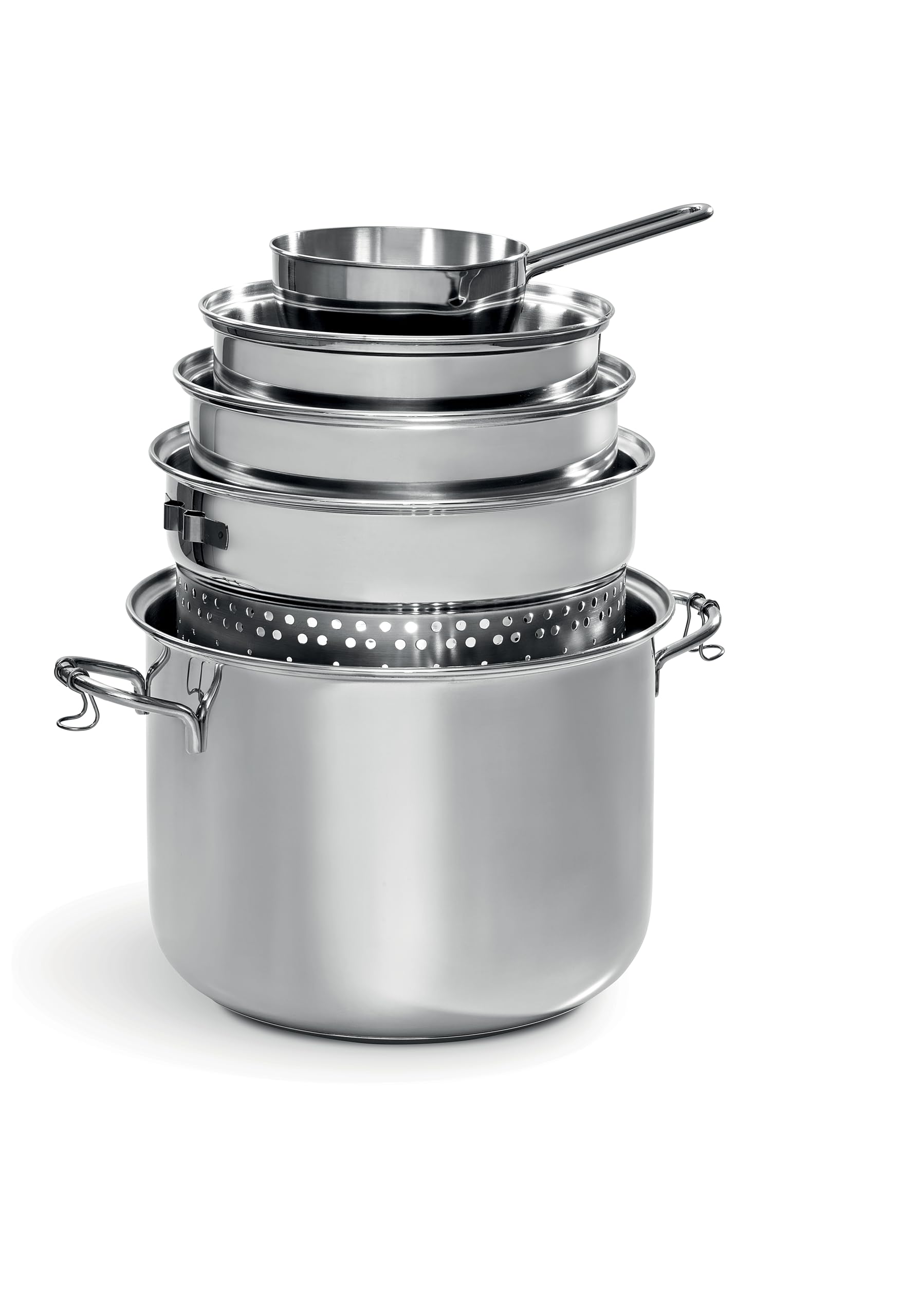 NUZAMAS Set Pentole Da Campeggio In Acciaio Inox 410 | 4 Pezzi Portatili Con Manici Pieghevoli | Pentolame Da Trekking Leggero (550g)