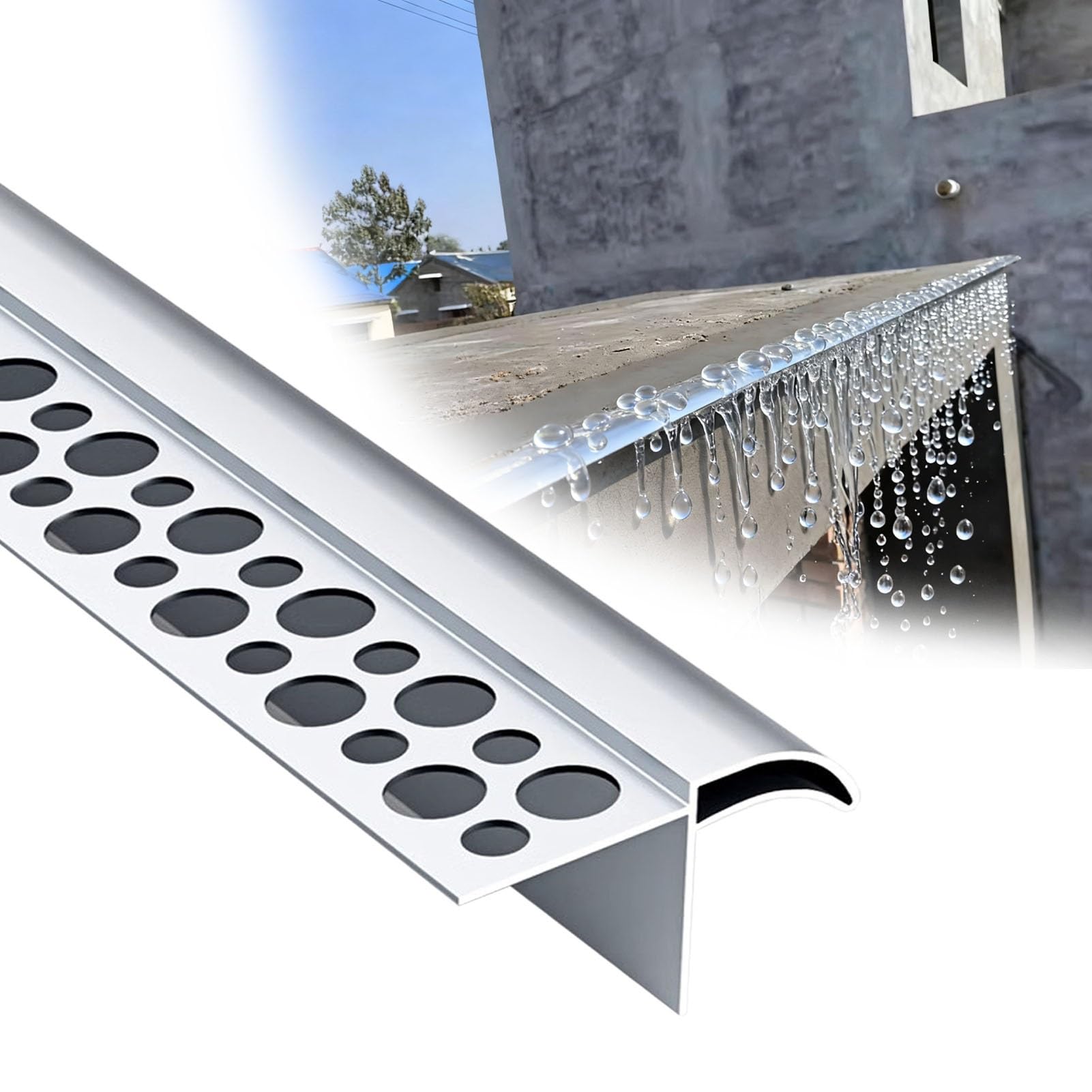 Listwa Przejściowa Metalowy Okapnik Dachowy Wodoodporny, Linia Okapowa do Okapu Zewnętrznego, Srebrny Okapnik na Parapet/taras, Listwa Okapowa Orli Dziób do Rynien(65mm (2.6in))