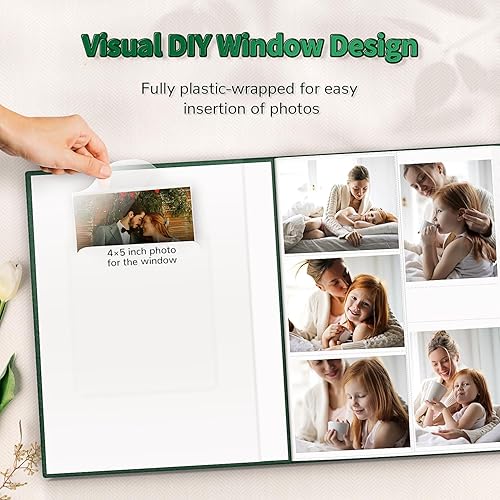 Miniatura 190 de Álbum de fotos de 4 x 6 pulgadas con 300 bolsillos, álbumes de fotos deslizables, cubierta de lino, libro de recuerdos con ventana frontal, página
