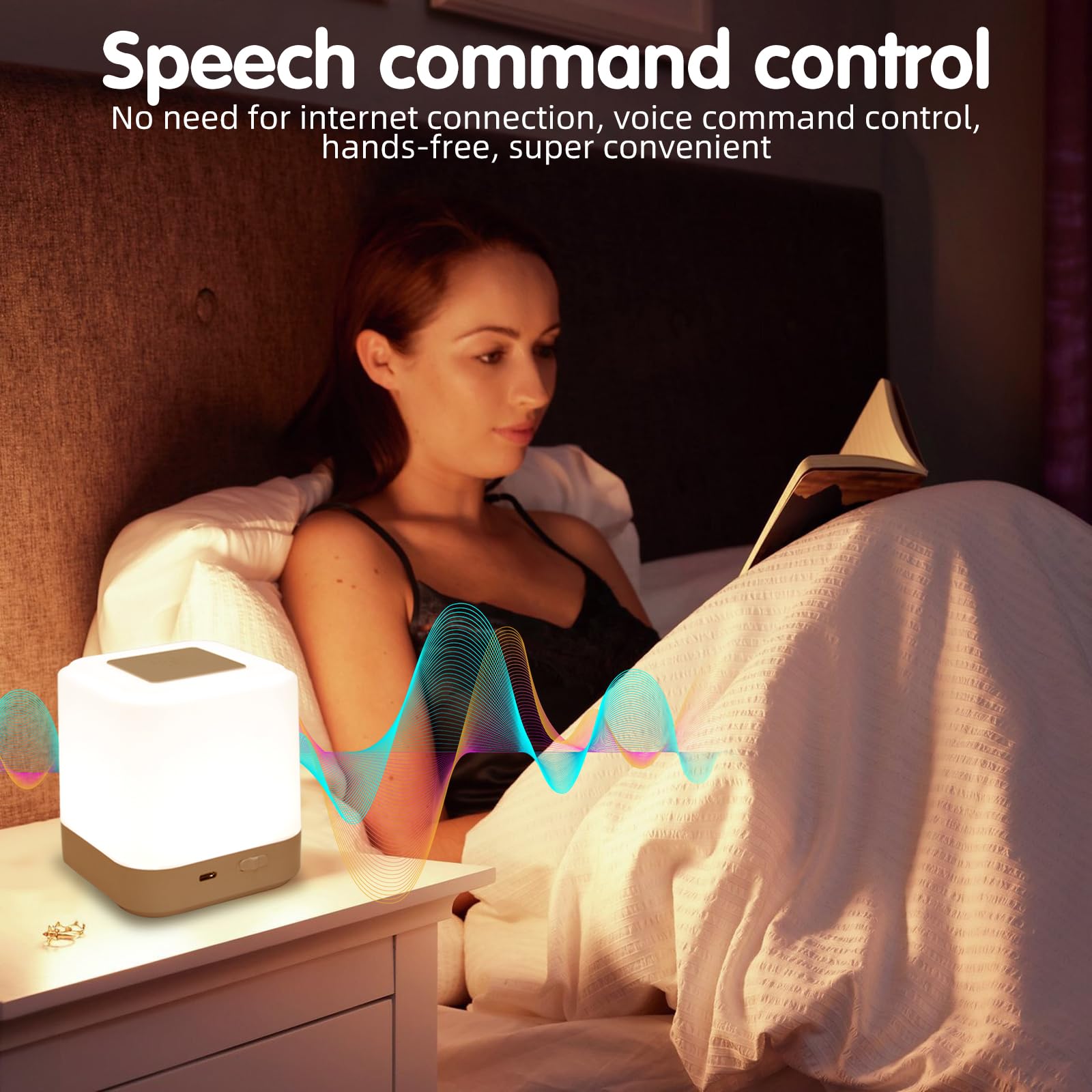 Touch Lamp for Nightstand Speech Control Bedside Lamp Touch Control for Bedrooms Smart Rechargeable Night Light Eye Caring — view 5