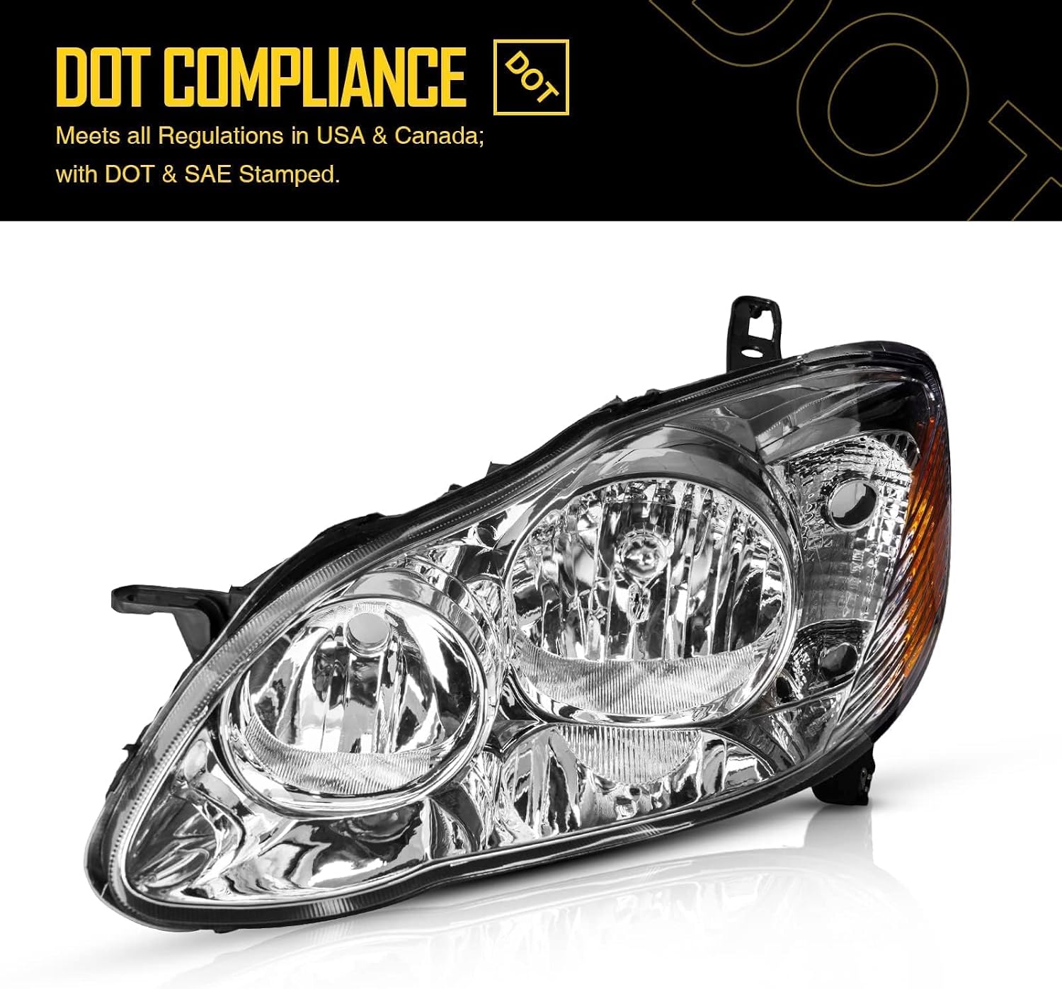 Torchbeam Headlights Assembly Compatible with 2003-2008 Corolla CE/LE/S Pair Front Light Chrome Housing Amber Reflector OE Style Automotive Headlight Assemblies Driver and Passenger Side