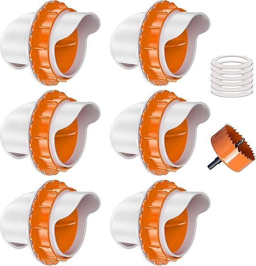 DIY Chicken Feeders No Waste, 6 Ports Poultry Feeder with Hole Saw for Buckets Troughs Orange
