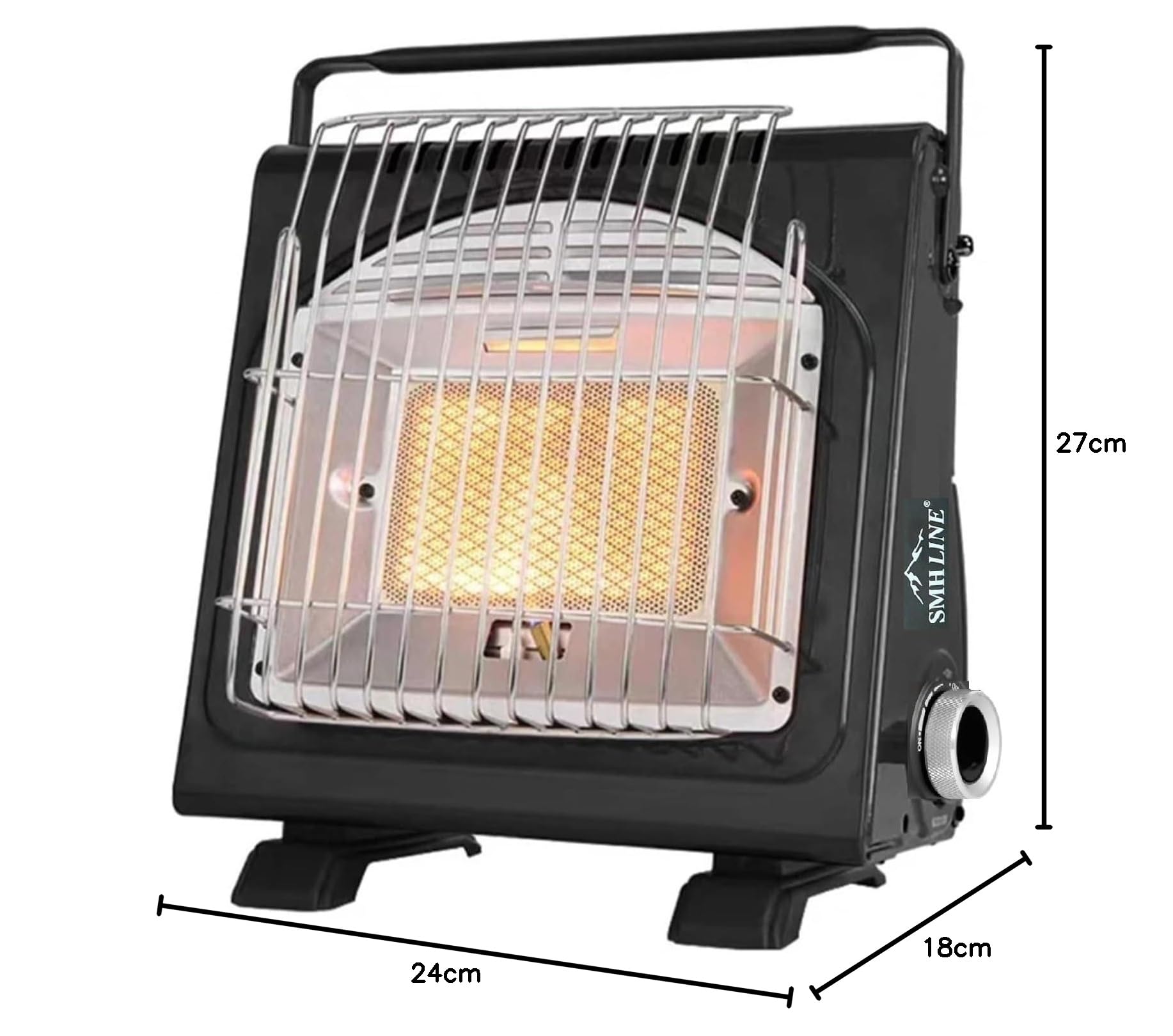 SMH LINE® Calefactor de gas portátil 2 en 1 para camping + 16 cartucho de gas butano, caravana, quemador de 1,7 kW, quemador, calentador de cerámica